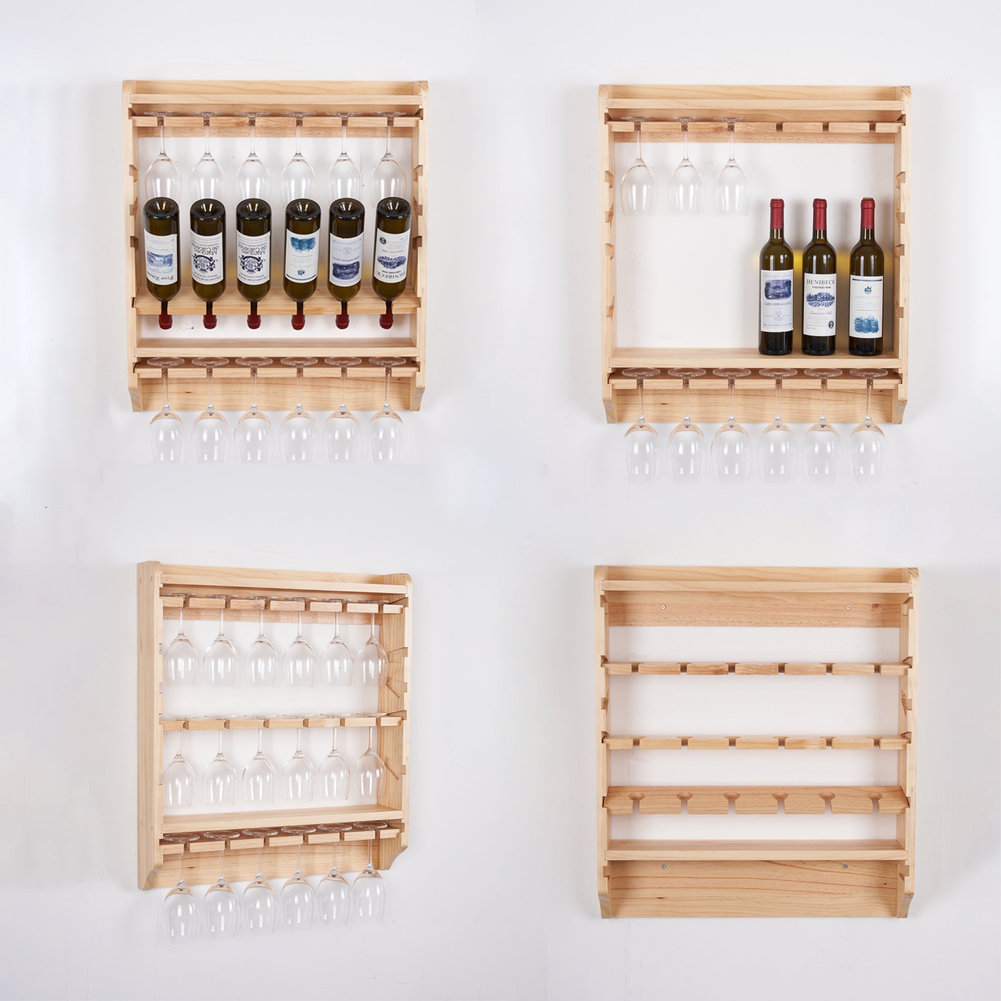 18 bottle wall wine rack wine rack with glass holder natural-kitchen-american traditional-pine-pine
