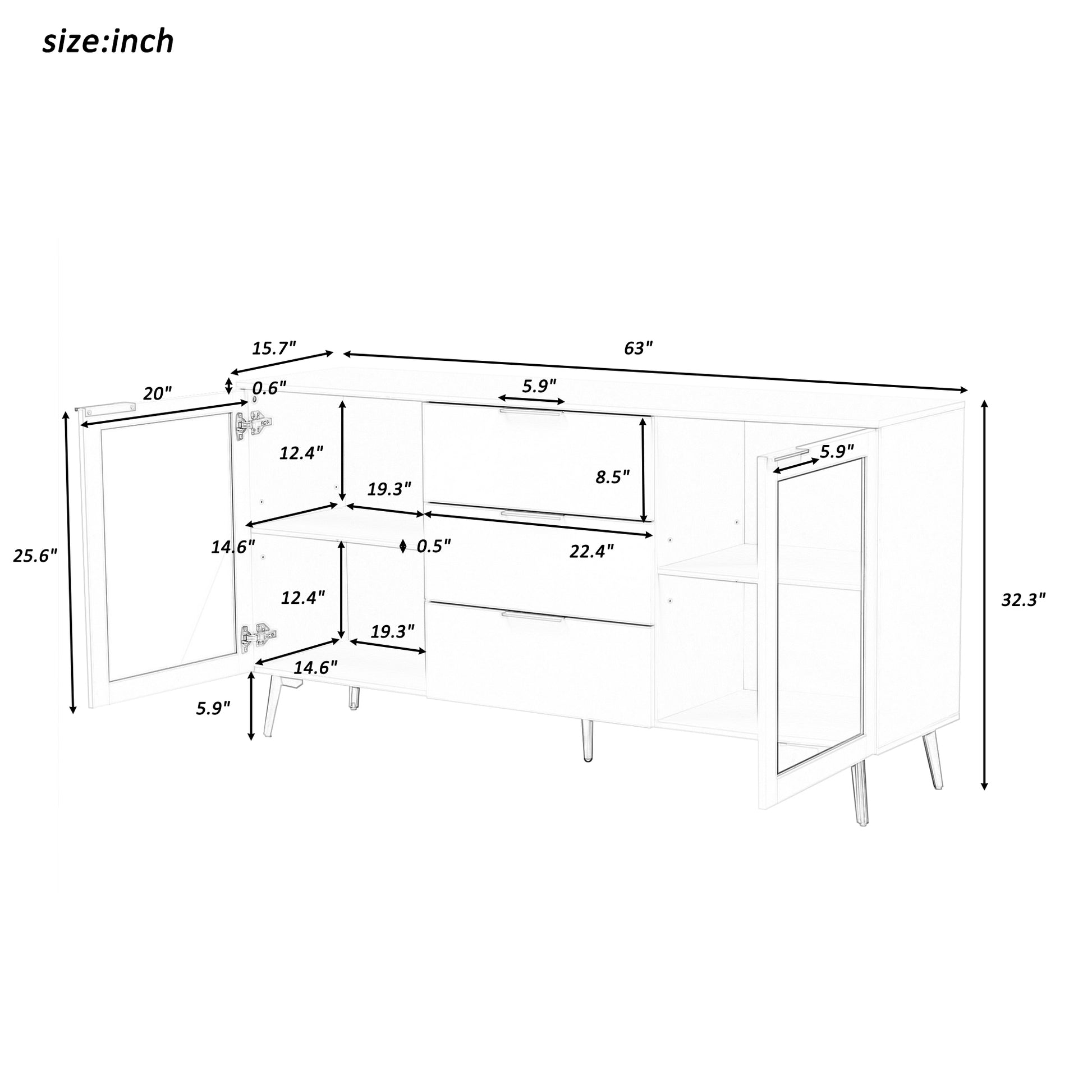 Featured Two Door Storage Cabinet With Three Drawers And Metal Handlessuitable For Corridors, Entrances And Living Rooms 3 4 Shelves White Primary Living Space Drawers Included American Design Mdf