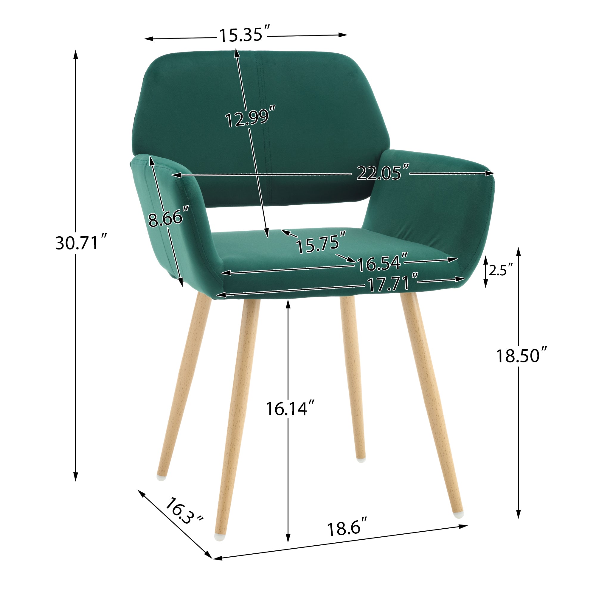 Hengming Frosted Velvet Dining Chair, Hollowed Out Strap Armrest, With Iron Feet, Suitable For Dining Room, Living Room, Bedroom, Balcony Green Velvet