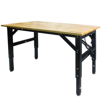 Metal Adjustable Worktable With Socket And Wooden Top Black Manual Metal