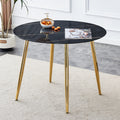 A Modern Minimalist Circular Dining Table With A Diameter Of 40 Inches, A 0.3 Inch Thick Black Imitation Marble Tabletop And Gold Plated Metal Legs, 40 '' * 40 '' * 30'' Dt 1164 Black Glass