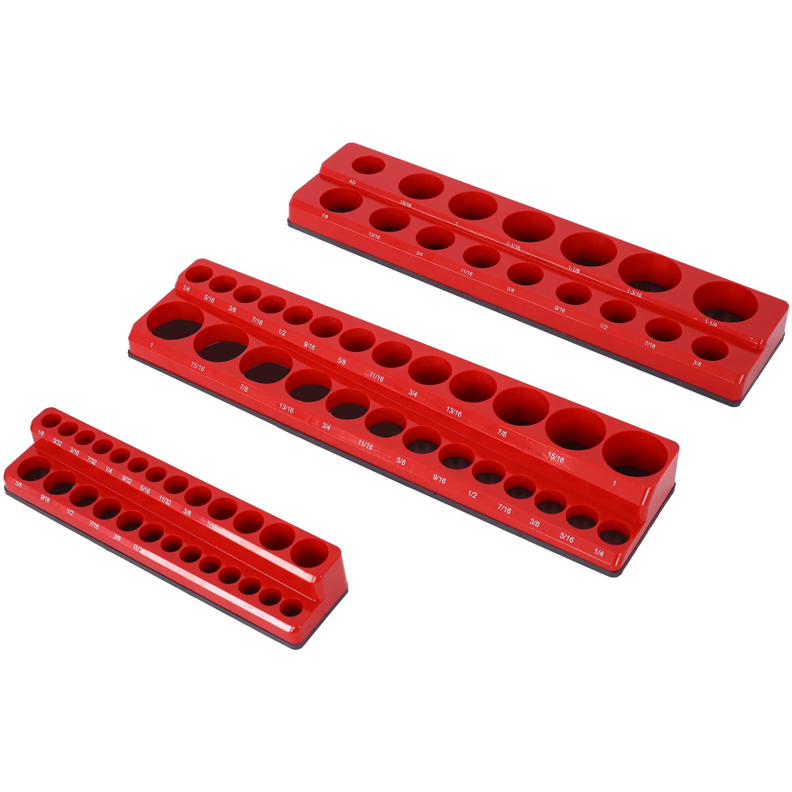 3 Piece SAE Magnetic Socket Organizers, Socket red-plastic