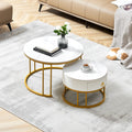 Coffee Table Nesting Set Of 2, Circular Sintered Stone Marble Entable, For Living Room Bedroom Apartment Modern Industrial Simple Nightstand Gold Gold Steel