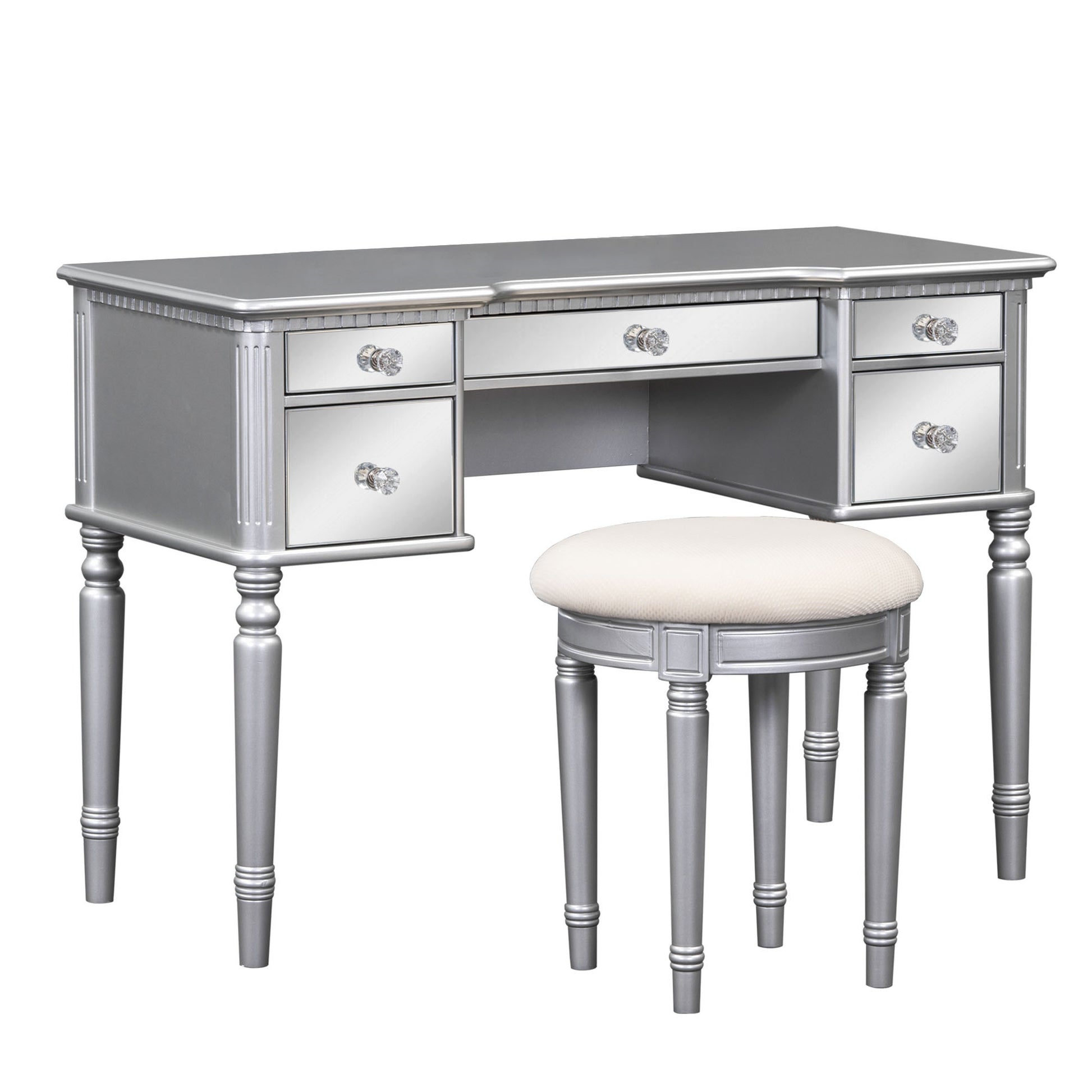 43" Dressing Table Set With Mirrored Drawers And Stool, Tri Fold Mirro 43" Dressing Table Set With Mirrored Drawers And Stool, Tri Fold Mirro