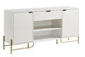 Buffet With Two Cabinets One Drawer With Six Shelves On Metal Legs White & Gold Antique White Particle Board