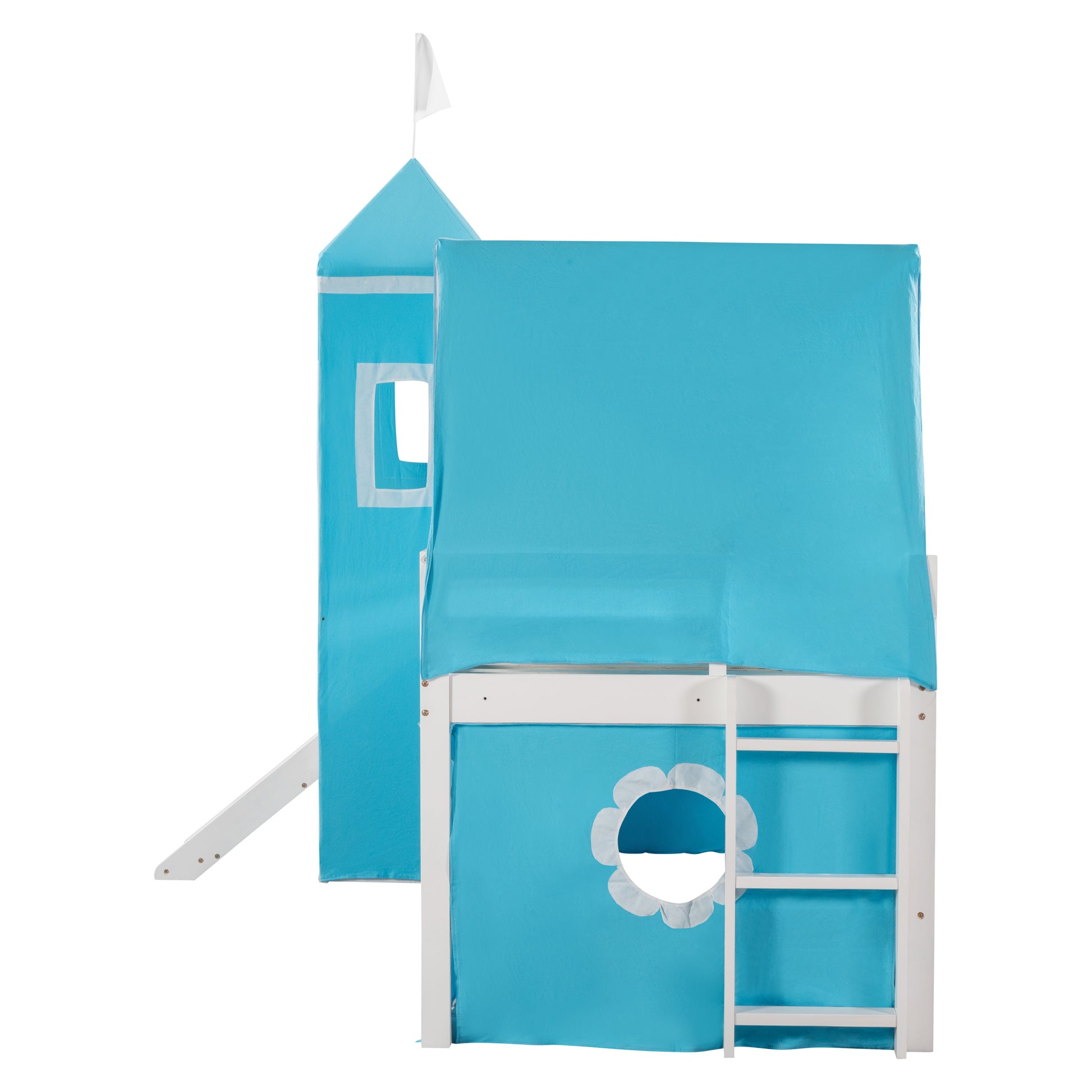 Twin Size Loft Bed With Slide Blue Tent And Tower Blue Twin Blue Solid Wood Mdf