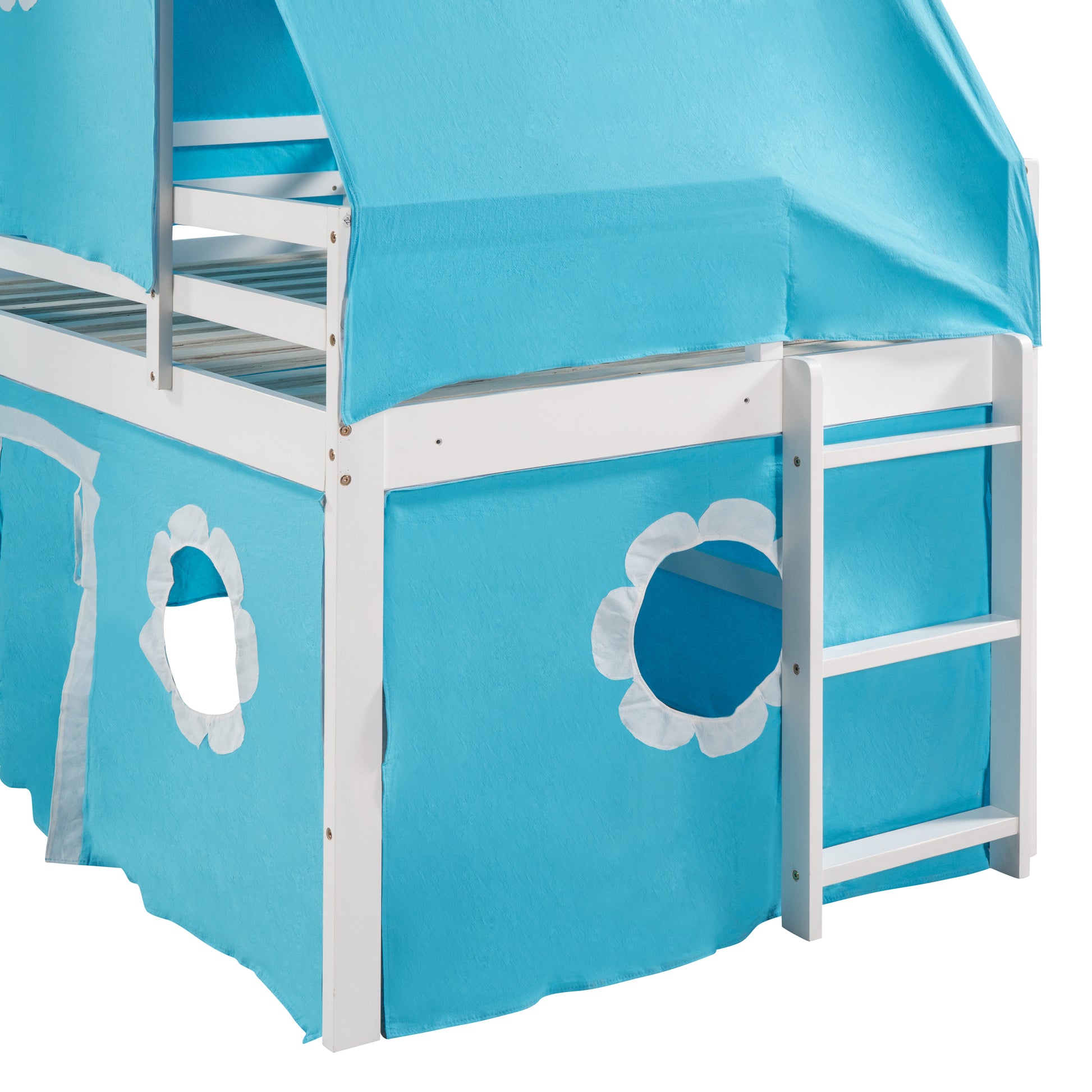 Twin Size Loft Bed With Slide Blue Tent And Tower Blue Twin Blue Solid Wood Mdf