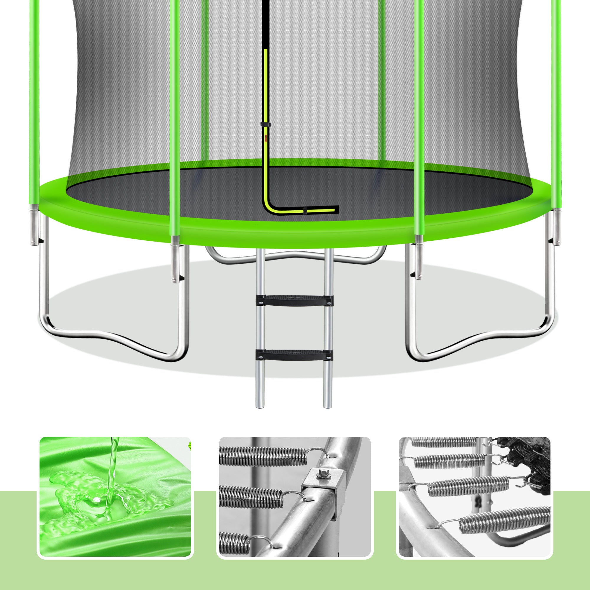 10FT Trampoline for Kids with Safety Enclosure Net green-metal