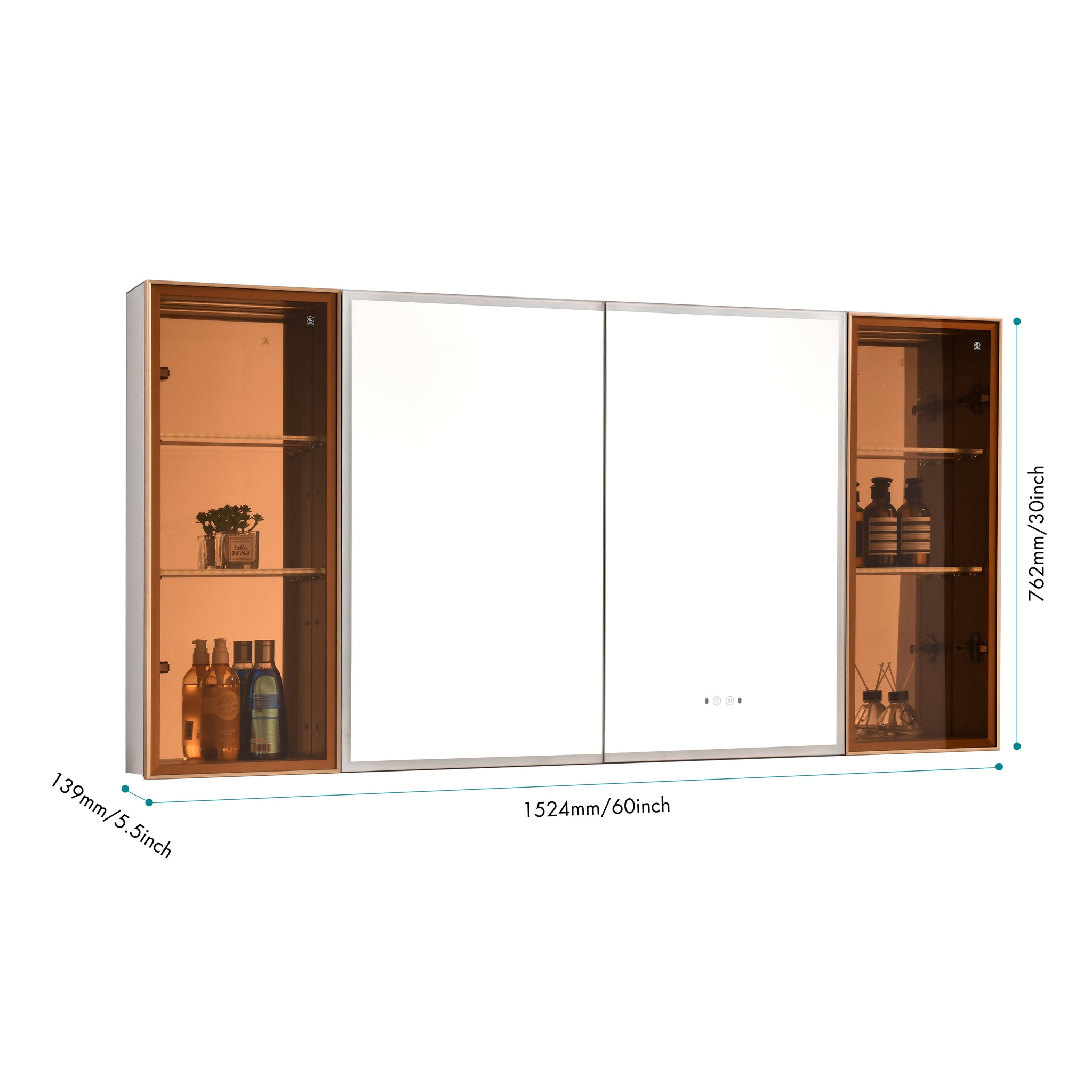 60" x 30" Aluminum Medicine Cabinet with LED Backlit gold-4+-5+-48 in & above-24 to 31 in-soft close