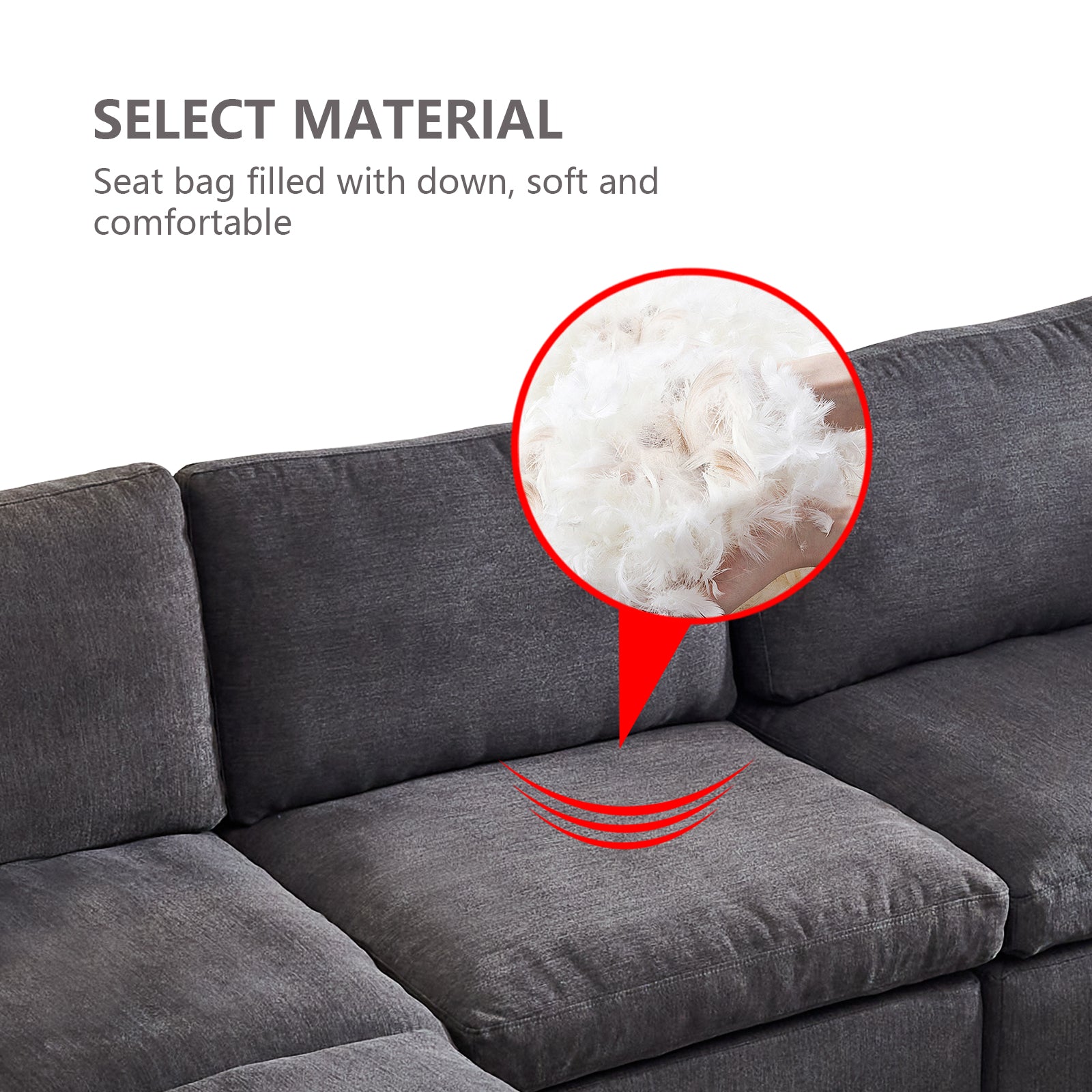 L Shape Modular Soft Fabric Sofa Filled With Down Dark Grey Dark Grey Down Filling Fabric
