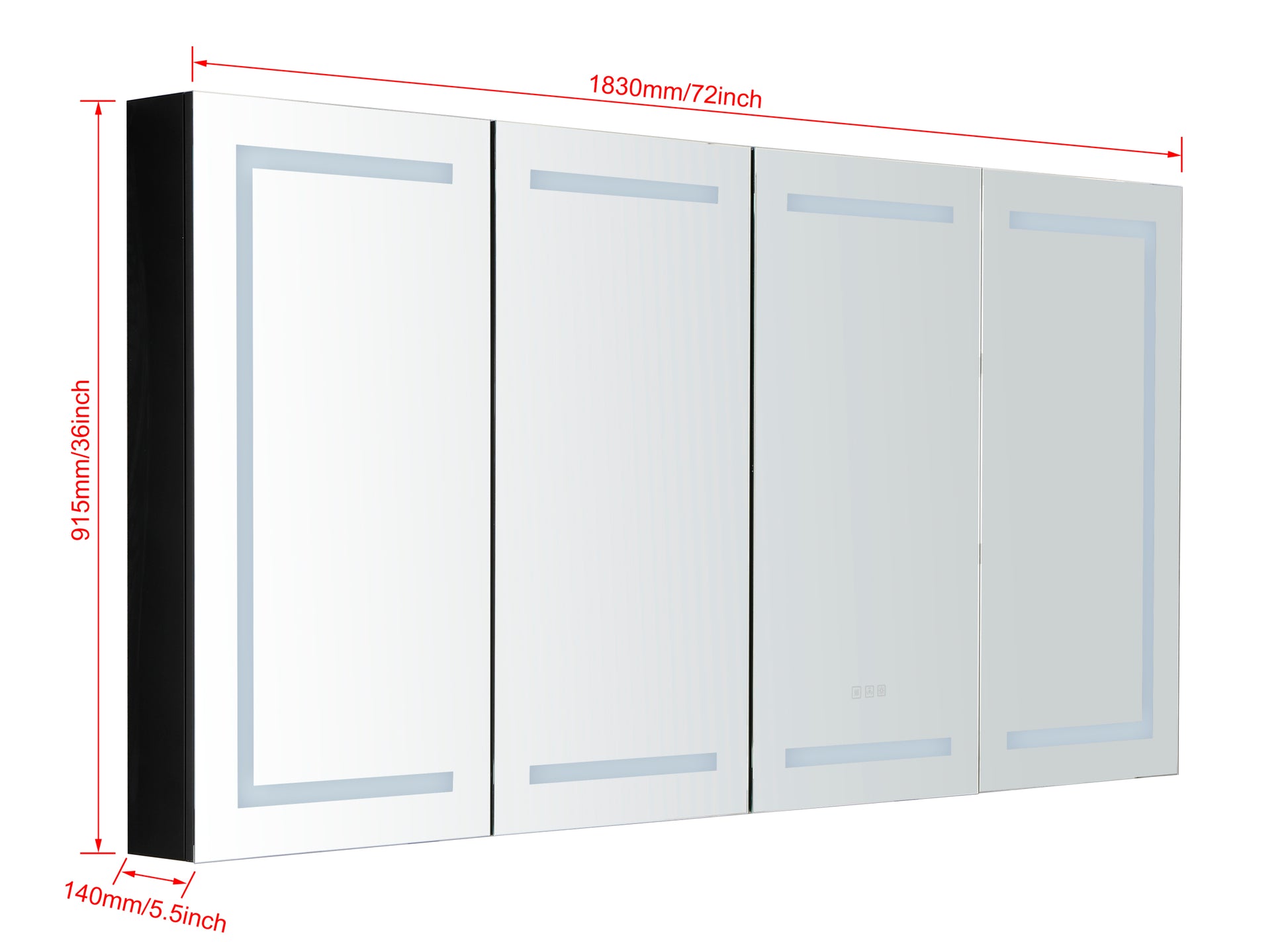 72" x 36" Aluminum Medicine Cabinet with LED Backlit black-4+-5+-48 in & above-36 to 59 in-soft close