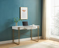 Computer Desk Writing Desk With One Drawer Metal Legs And Usb Outlet Port White & Gold Antique White Particle Board