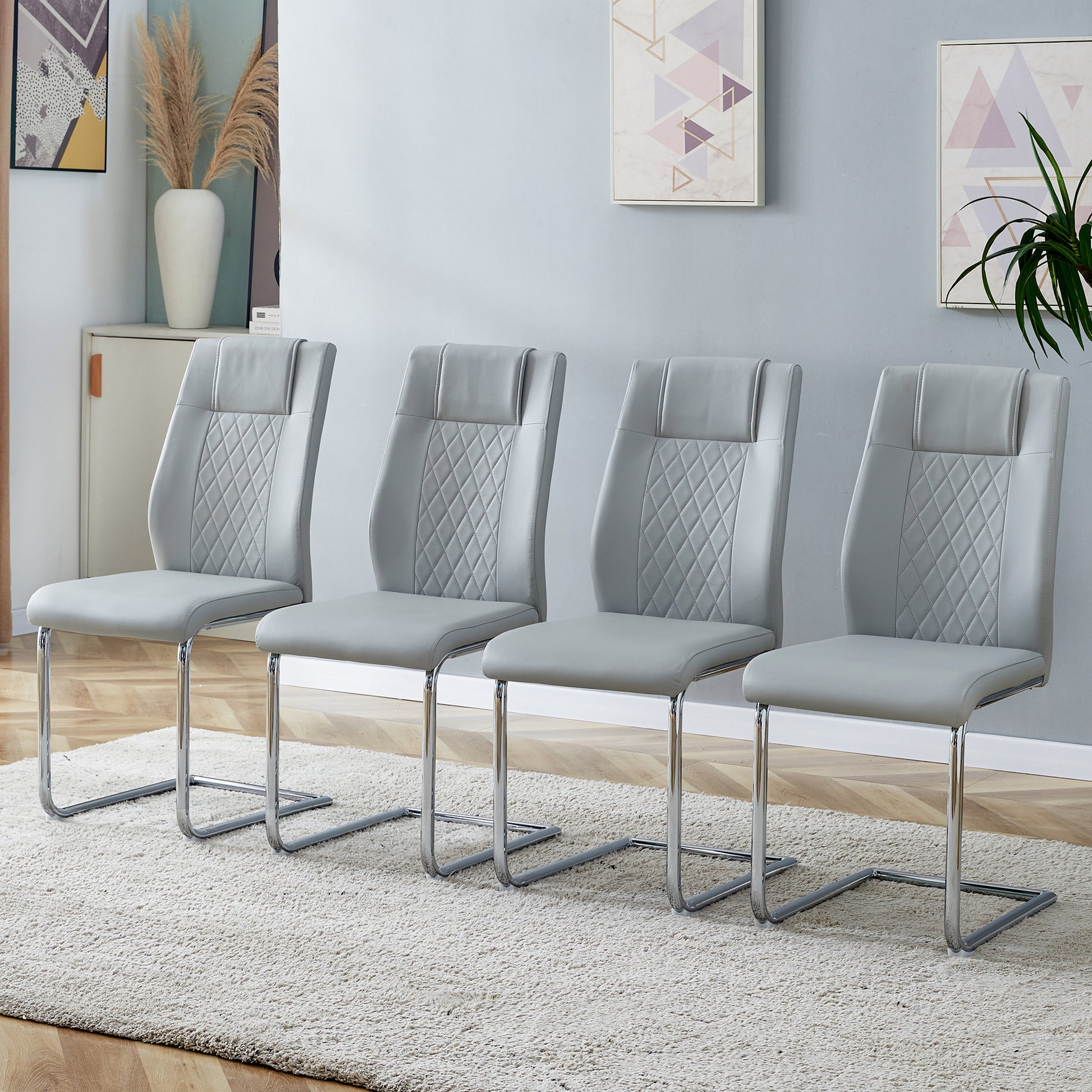 Equipped With Faux Leather Cushioned Seats Living Room Chairs With Metal Legs, Suitable For Kitchen, Living Room, Bedroom, And Dining Room Side Chairs, Set Of 6 Light Gray Pu Leather Light Gray Pu