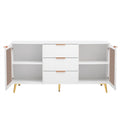 Featured Two Door Storage Cabinet With Three Drawers And Metal Handlessuitable For Corridors, Entrances And Living Rooms 3 4 Shelves White Primary Living Space Drawers Included American Design Mdf