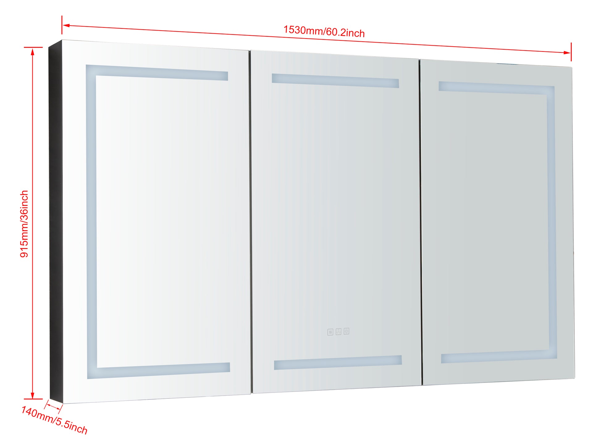 60" x 36" Aluminum Medicine Cabinet with LED Backlit black-3-5+-48 in & above-36 to 59 in-soft close