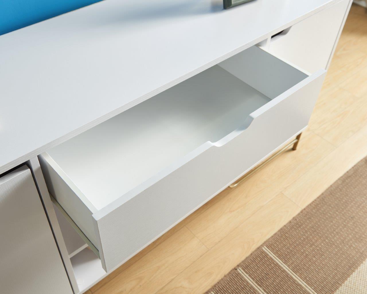 Buffet With Two Cabinets One Drawer With Six Shelves On Metal Legs White & Gold Antique White Particle Board