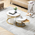 Coffee Table Nesting Set Of 2, Circular Sintered Stone Marble Entable, For Living Room Bedroom Apartment Modern Industrial Simple Nightstand Gold Gold Steel