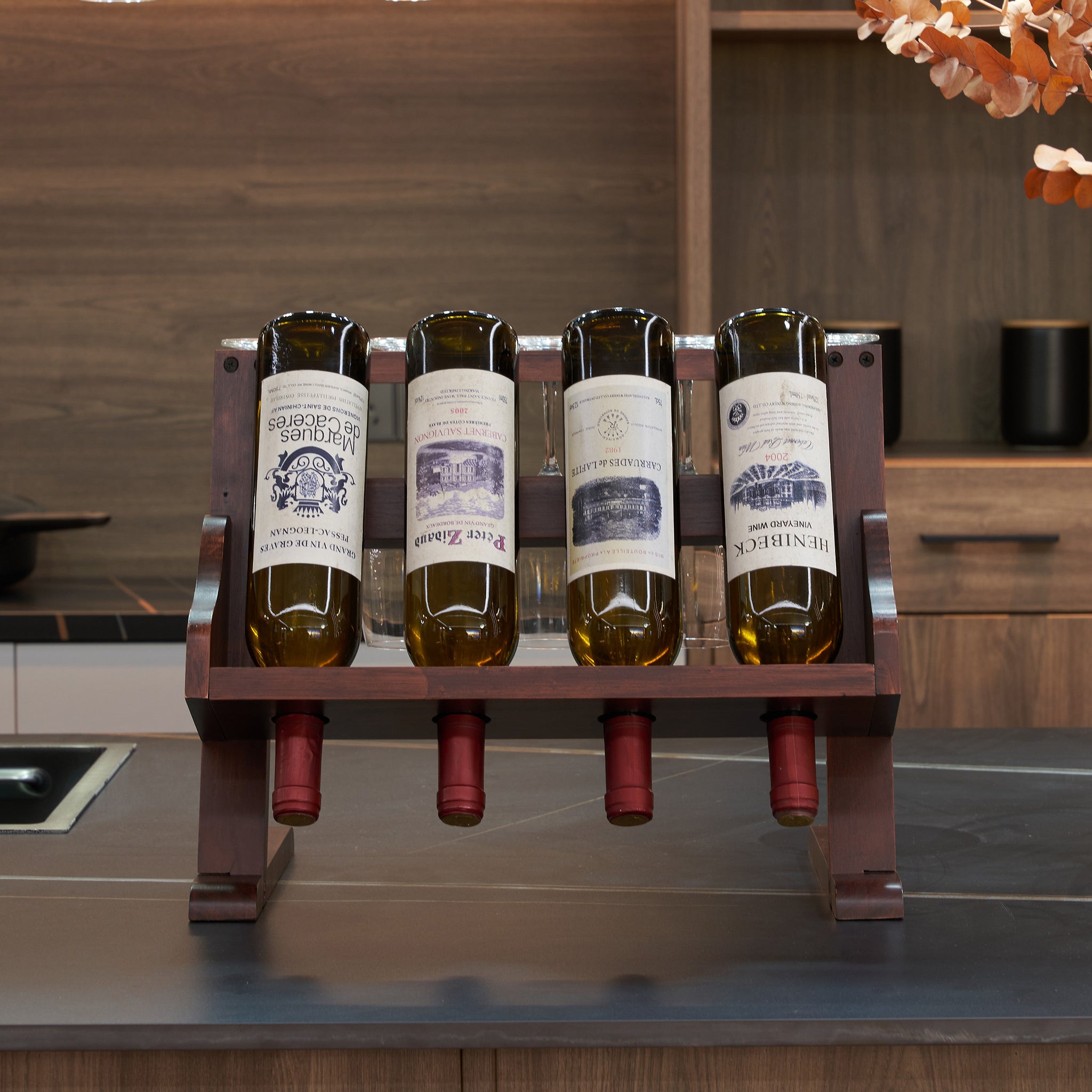 Table wine rack with cup holder wine racks countertop walnut-kitchen-american traditional-pine