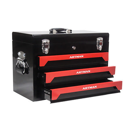 3 Drawers Tool Box Black Red Steel