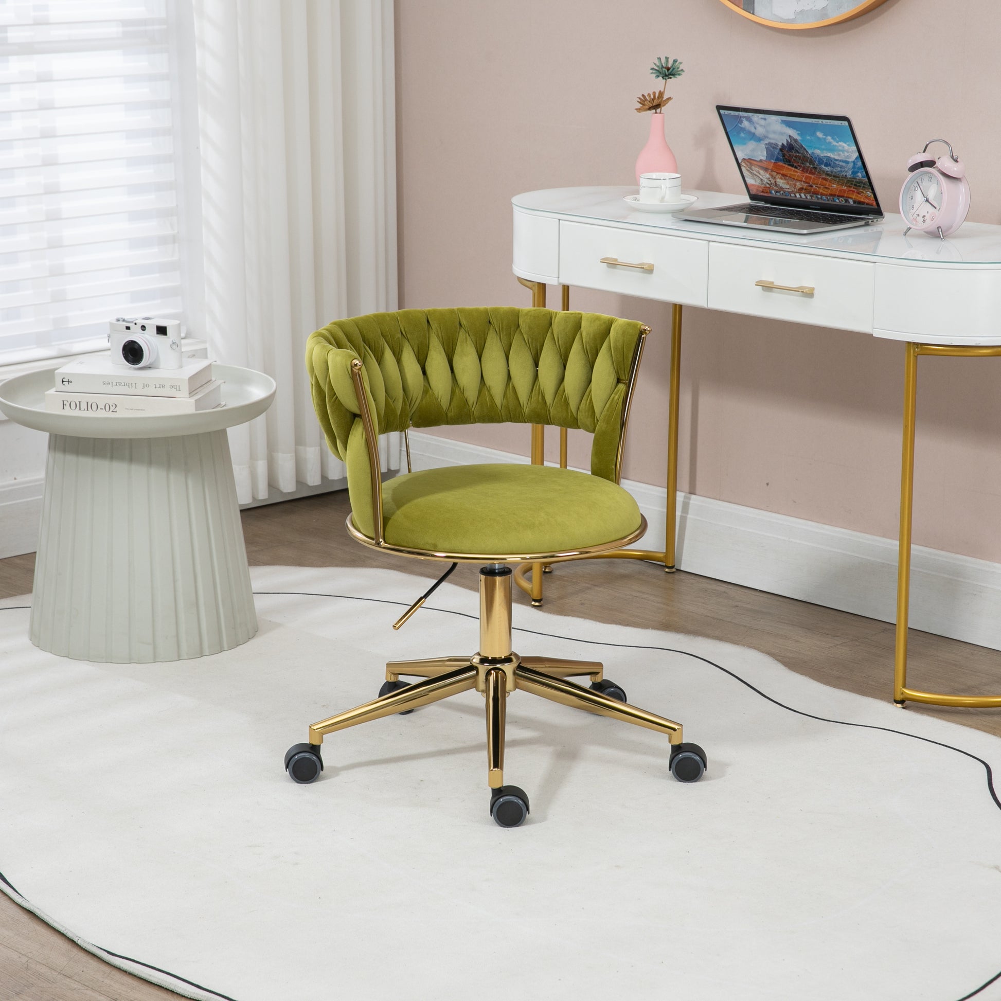 Coolmore Home Office Desk Chair, Vanity Chair, Modern Adjustable Home Computer Executive Chair Swivel Task Chair For Small Space, Living Room, Make Up, Studying Olive Polyester