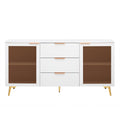 Featured Two Door Storage Cabinet With Three Drawers And Metal Handlessuitable For Corridors, Entrances And Living Rooms 3 4 Shelves White Primary Living Space Drawers Included American Design Mdf