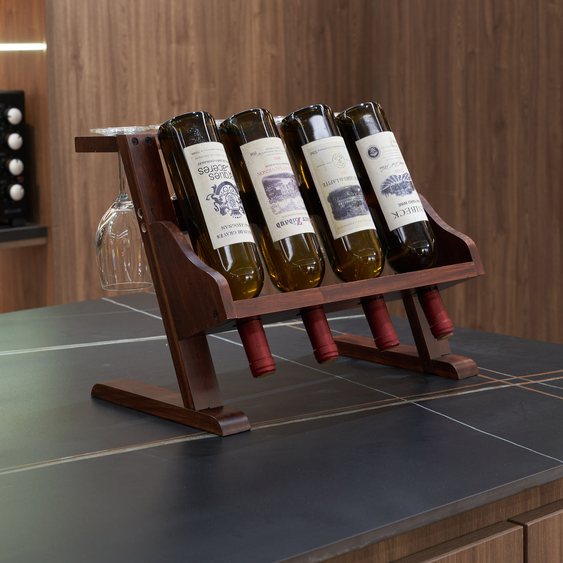 Table wine rack with cup holder wine racks countertop walnut-kitchen-american traditional-pine