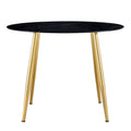 A Modern Minimalist Circular Dining Table With A Diameter Of 40 Inches, A 0.3 Inch Thick Black Imitation Marble Tabletop And Gold Plated Metal Legs, 40 '' * 40 '' * 30'' Dt 1164 Black Glass