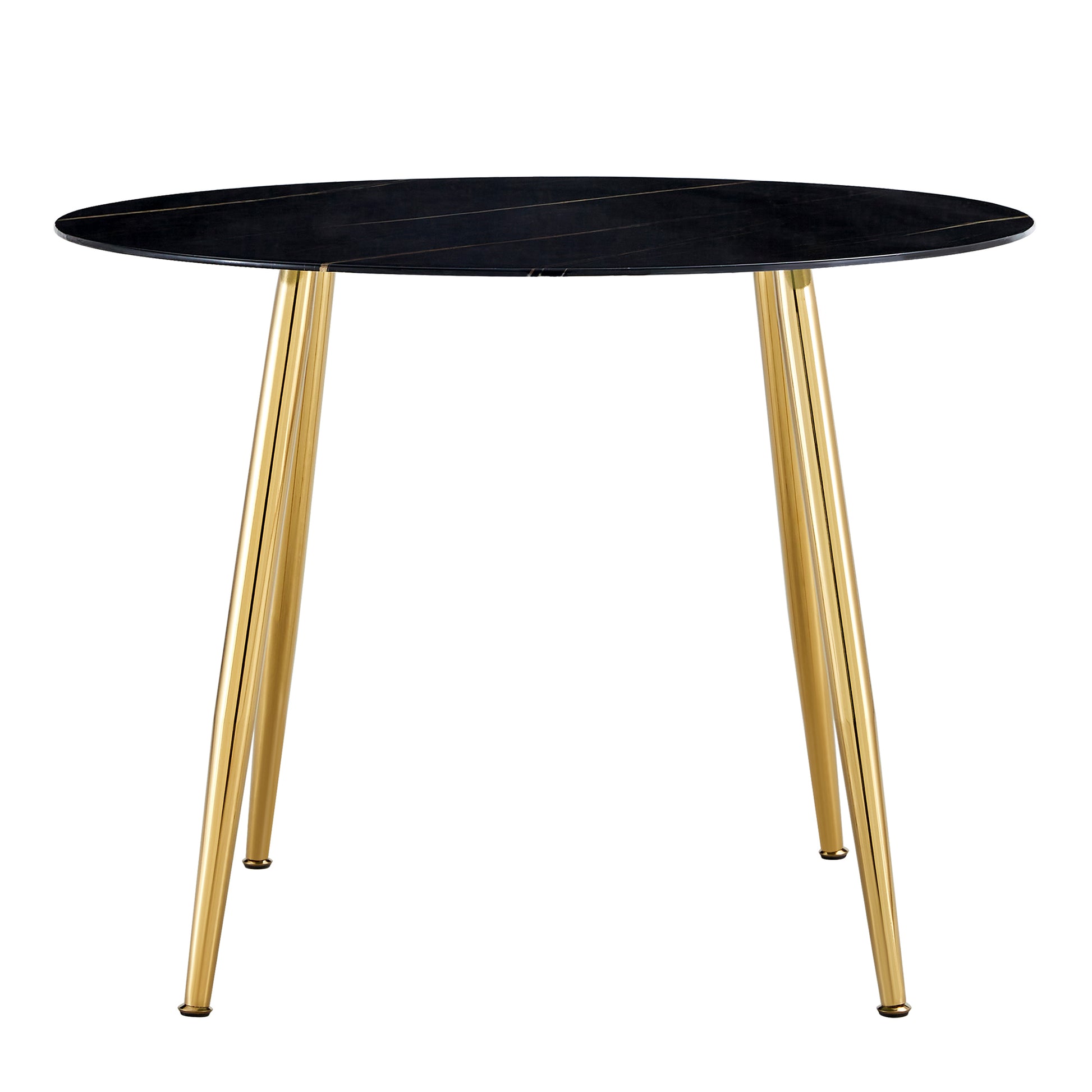 A Modern Minimalist Circular Dining Table With A Diameter Of 40 Inches, A 0.3 Inch Thick Black Imitation Marble Tabletop And Gold Plated Metal Legs, 40 '' * 40 '' * 30'' Dt 1164 Black Glass