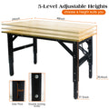 Metal Adjustable Worktable With Socket And Wooden Top Black Manual Metal