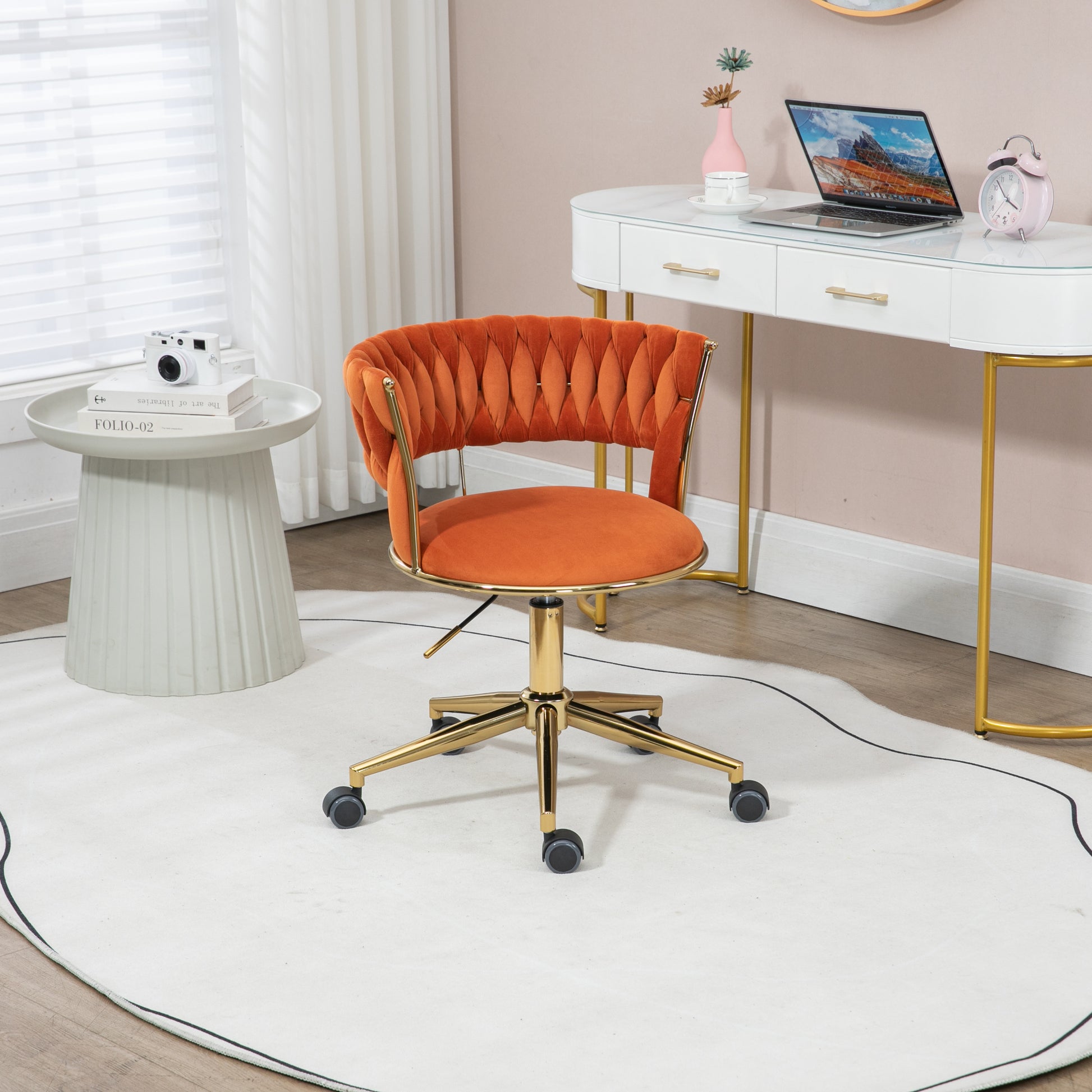 Coolmore Home Office Desk Chair, Vanity Chair, Modern Adjustable Home Computer Executive Chair Swivel Task Chair For Small Space, Living Room, Make Up, Studying Orange Polyester