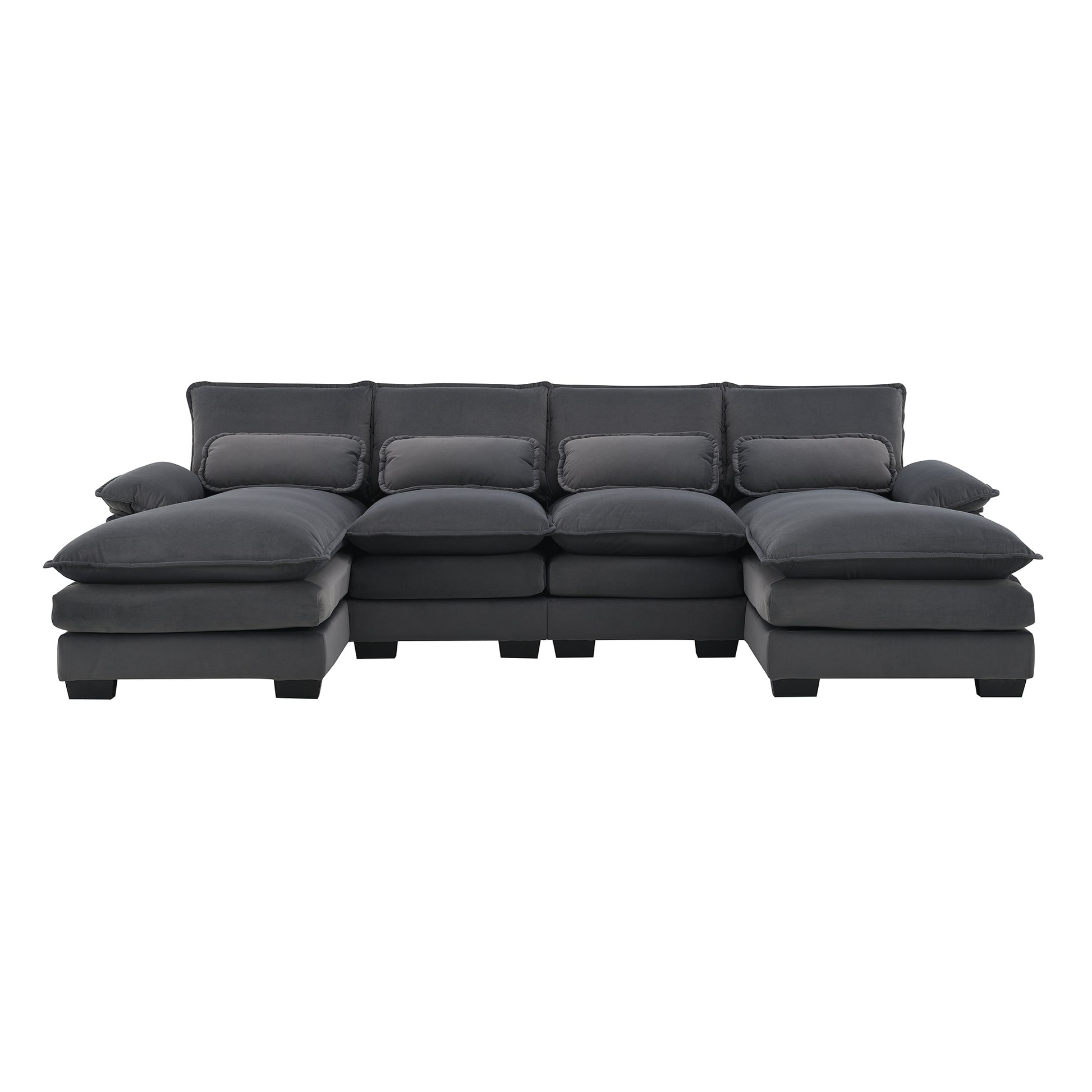 109.8*55.9" Modern U Shaped Sectional Sofa With Waist Pillows,6 Seat Upholstered Symmetrical Sofa Furniture,Sleeper Sofa Couch With Chaise Lounge For Living Room,Apartment,5 Color Gray Velvet 6 Seat