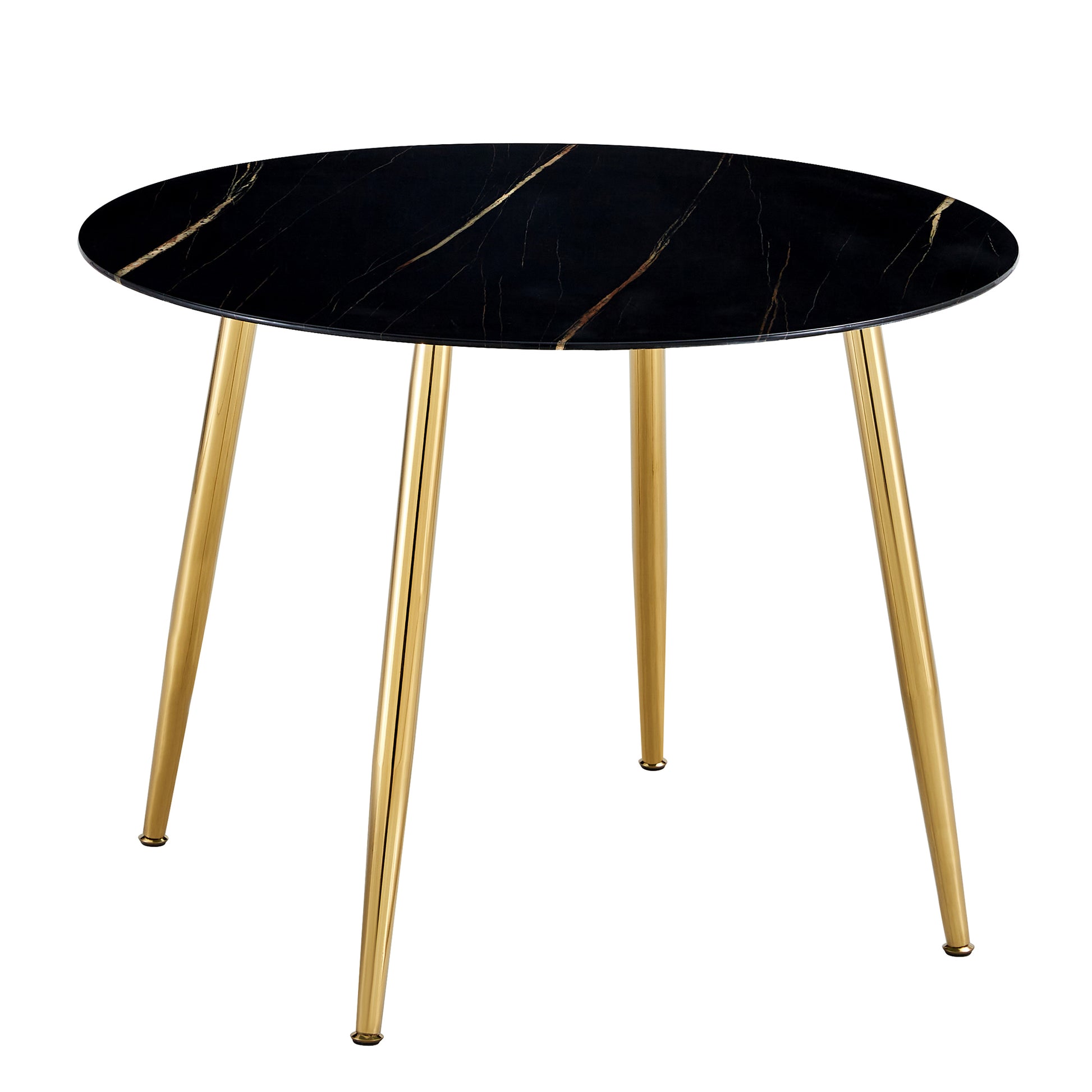 A Modern Minimalist Circular Dining Table With A Diameter Of 40 Inches, A 0.3 Inch Thick Black Imitation Marble Tabletop And Gold Plated Metal Legs, 40 '' * 40 '' * 30'' Dt 1164 Black Glass