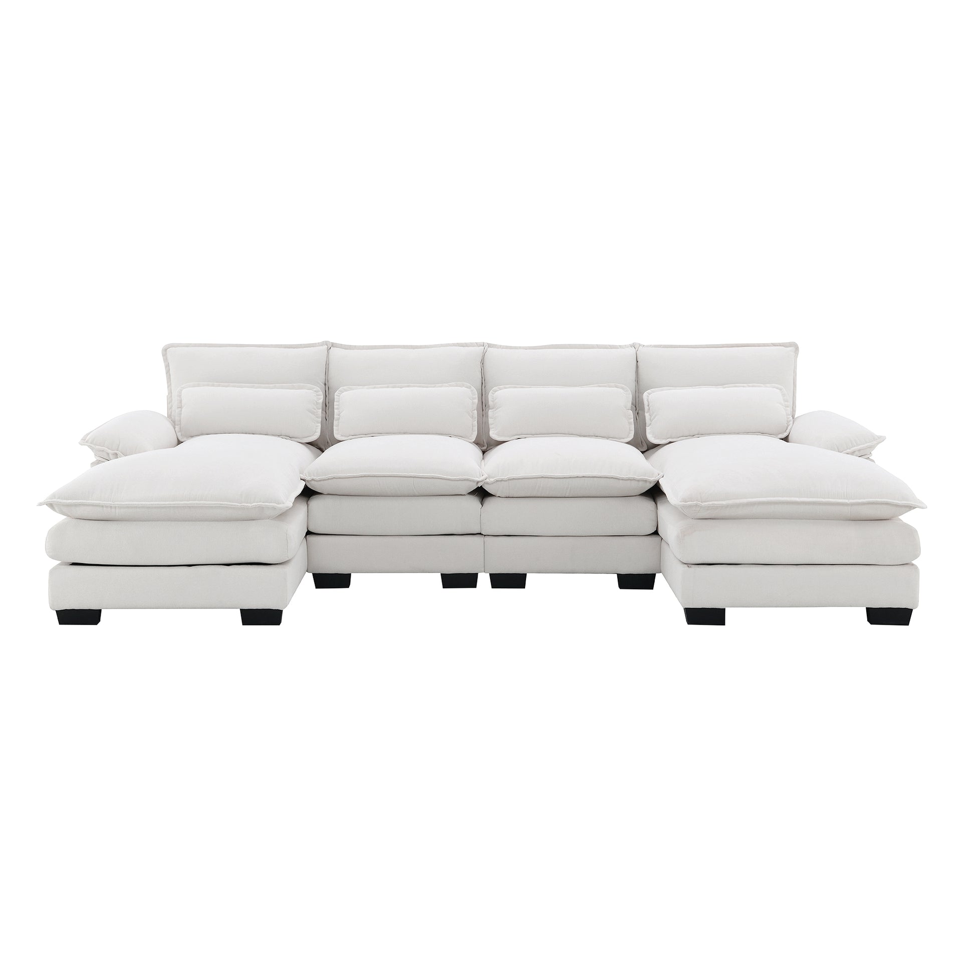 109.8*55.9" Modern U Shaped Sectional Sofa With Waist Pillows,6 Seat Upholstered Symmetrical Sofa Furniture,Sleeper Sofa Couch With Chaise Lounge For Living Room,Apartment,5 Color White Chenille 6 Seat