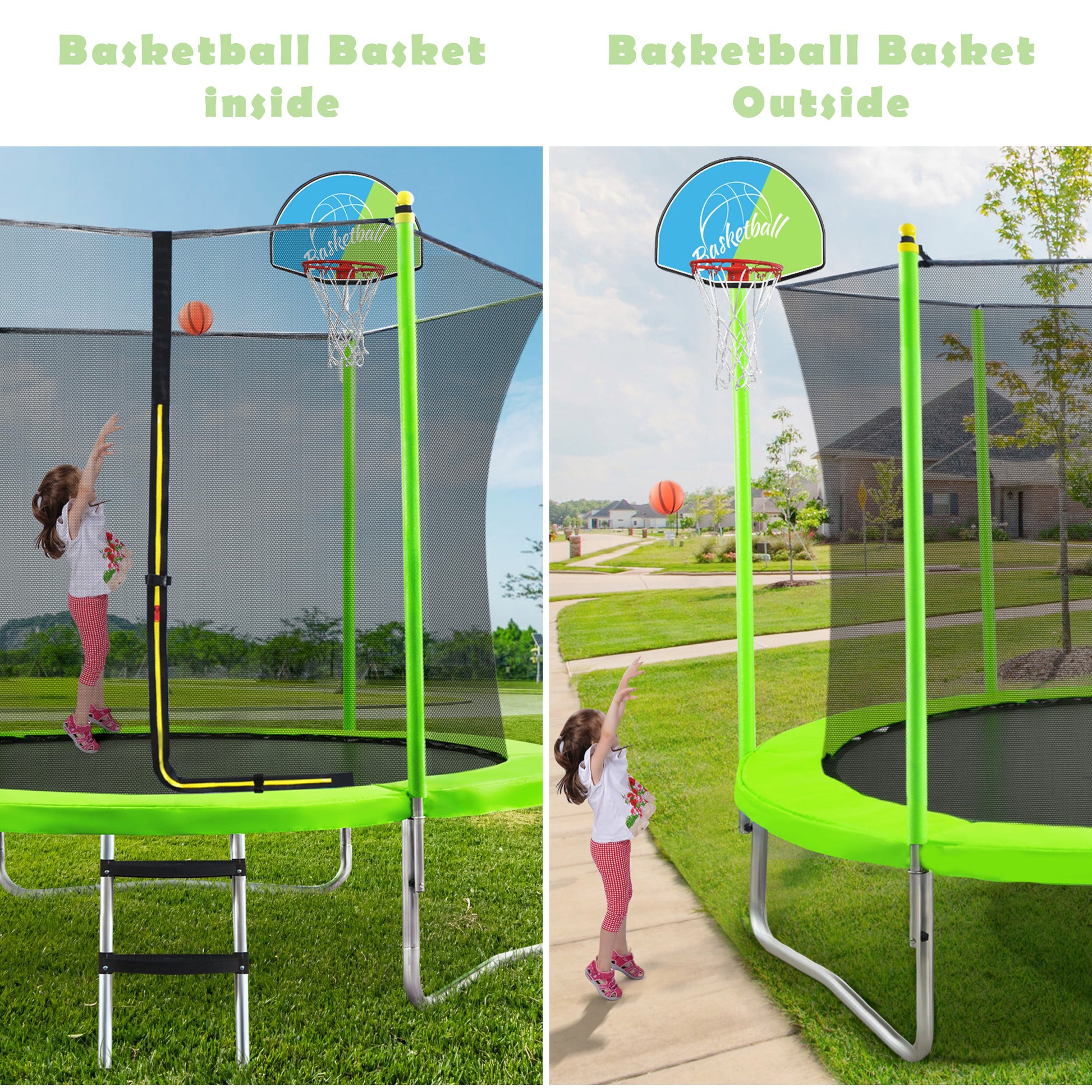 10Ft Trampoline For Kids With Safety Enclosure Net, Basketball Hoop An
