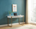 Computer Desk Writing Desk With One Drawer Metal Legs And Usb Outlet Port White & Gold Antique White Particle Board