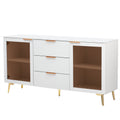 Featured Two Door Storage Cabinet With Three Drawers And Metal Handlessuitable For Corridors, Entrances And Living Rooms 3 4 Shelves White Primary Living Space Drawers Included American Design Mdf