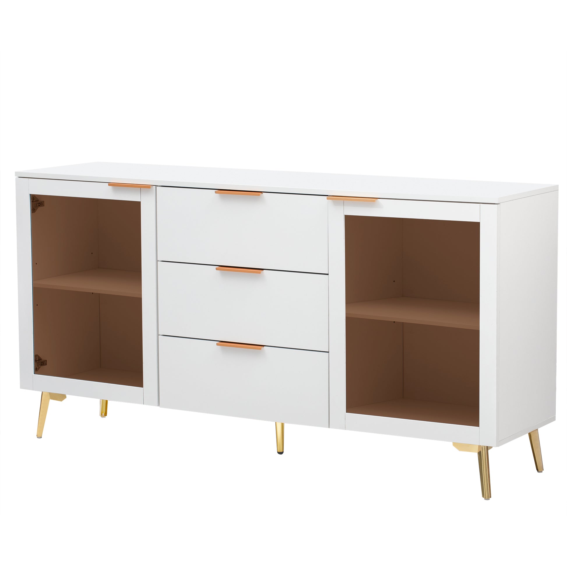 Featured Two Door Storage Cabinet With Three Drawers And Metal Handlessuitable For Corridors, Entrances And Living Rooms 3 4 Shelves White Primary Living Space Drawers Included American Design Mdf