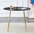 A Modern Minimalist Circular Dining Table With A Diameter Of 40 Inches, A 0.3 Inch Thick Black Imitation Marble Tabletop And Gold Plated Metal Legs, 40 '' * 40 '' * 30'' Dt 1164 Black Glass