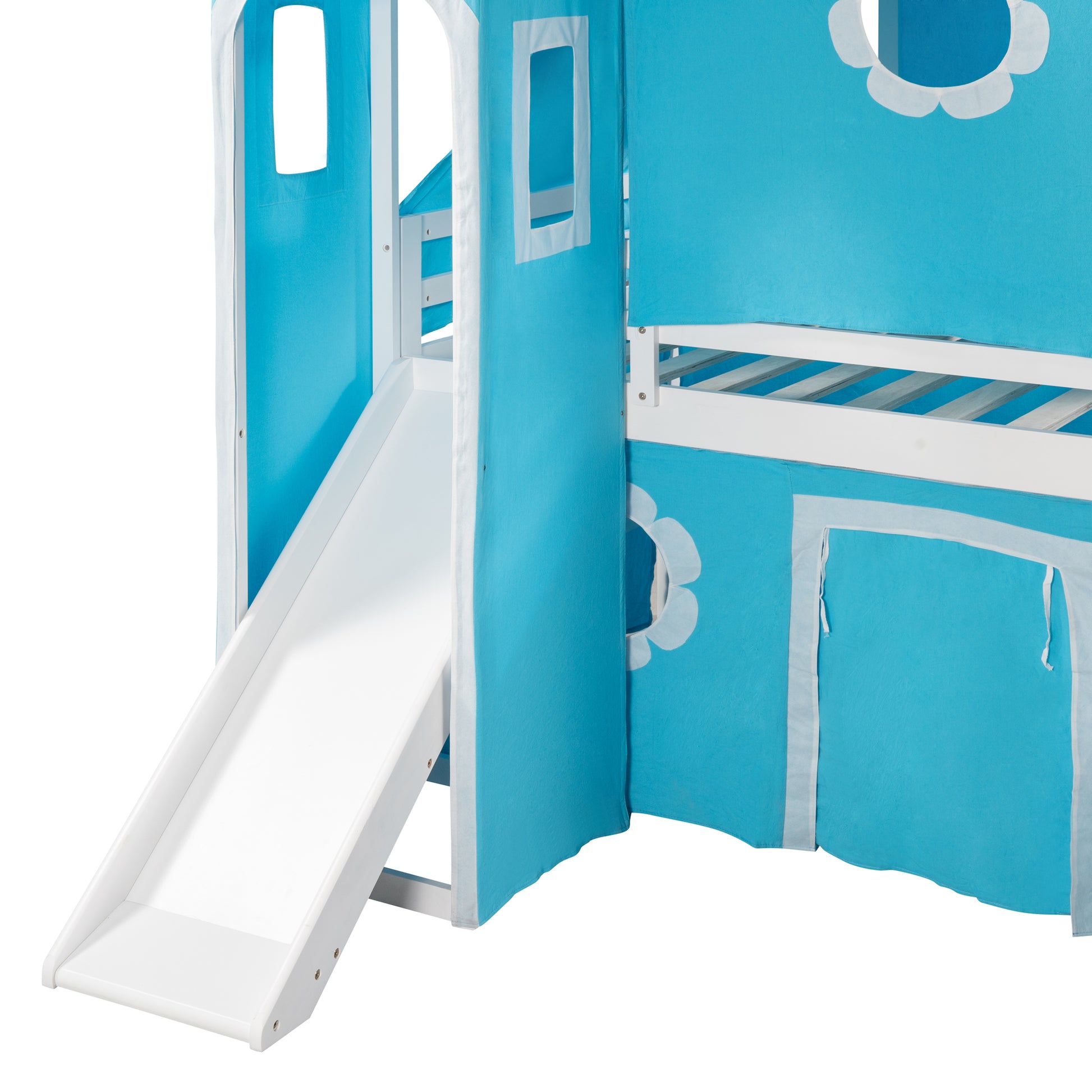 Twin Size Loft Bed With Slide Blue Tent And Tower Blue Twin Blue Solid Wood Mdf