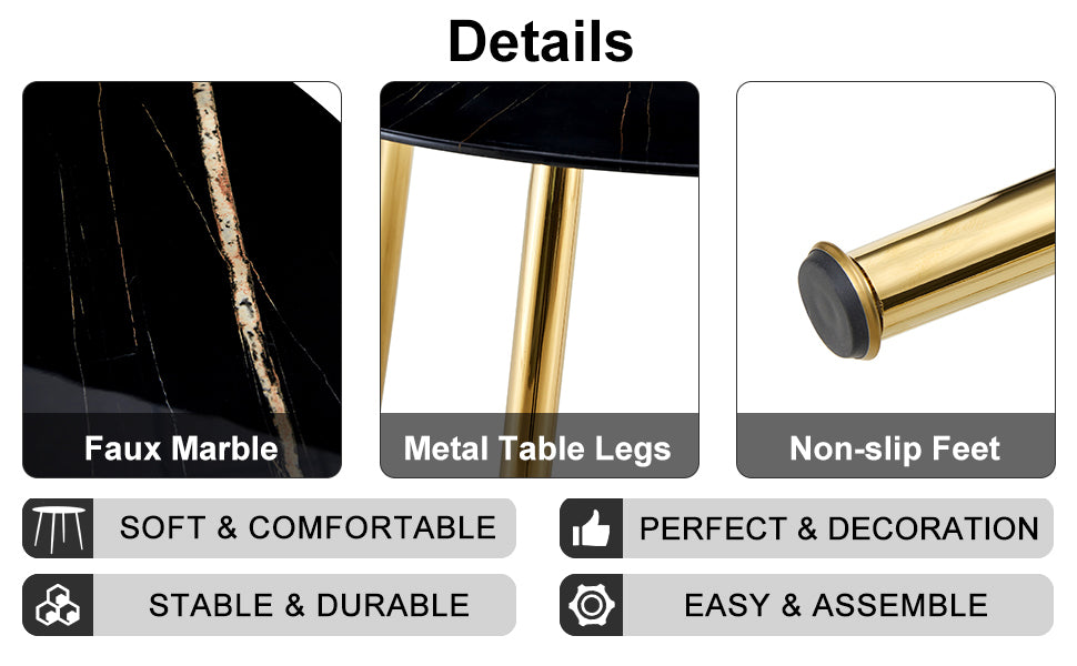 A Modern Minimalist Circular Dining Table With A Diameter Of 40 Inches, A 0.3 Inch Thick Black Imitation Marble Tabletop And Gold Plated Metal Legs, 40 '' * 40 '' * 30'' Dt 1164 Black Glass