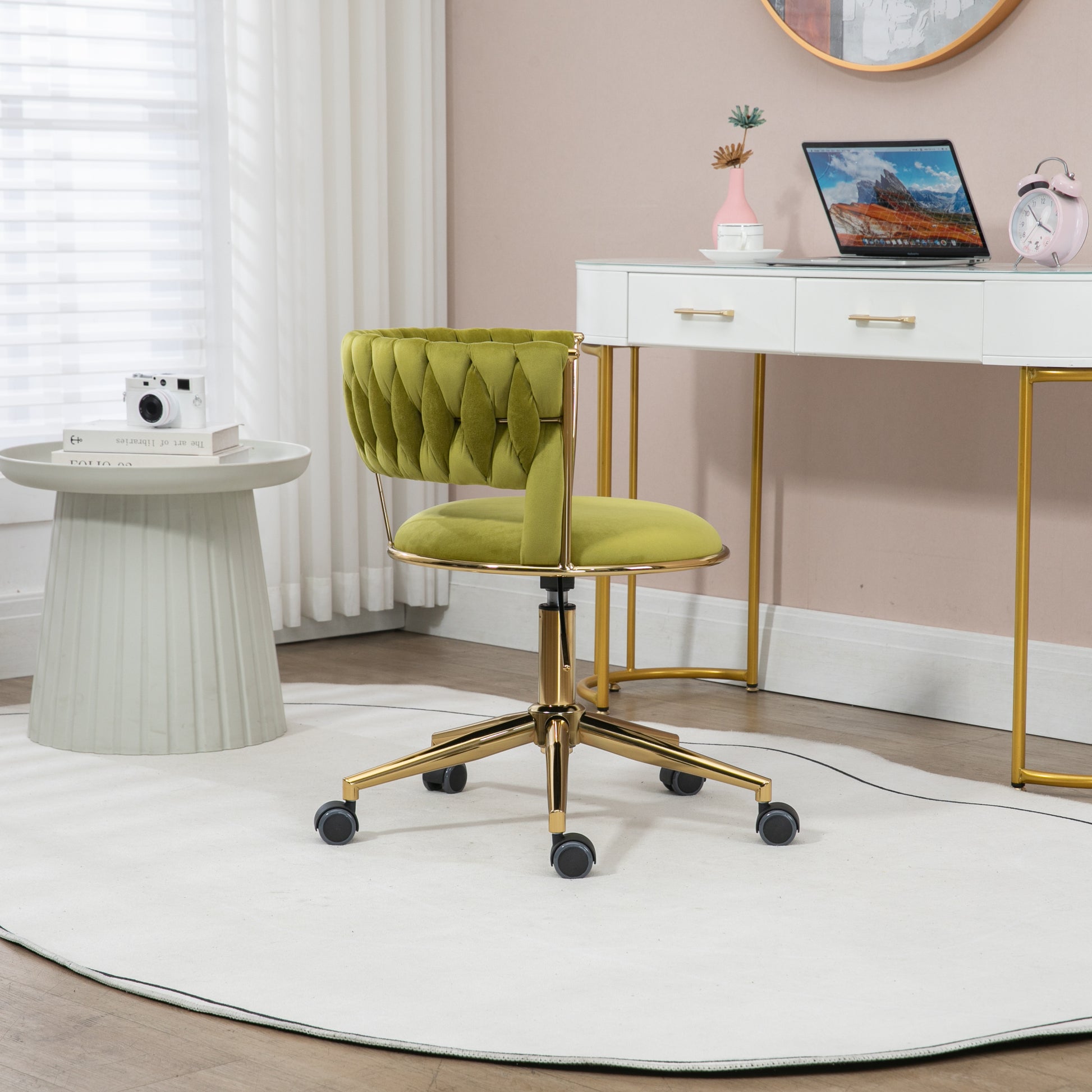 Coolmore Home Office Desk Chair, Vanity Chair, Modern Adjustable Home Computer Executive Chair Swivel Task Chair For Small Space, Living Room, Make Up, Studying Olive Polyester