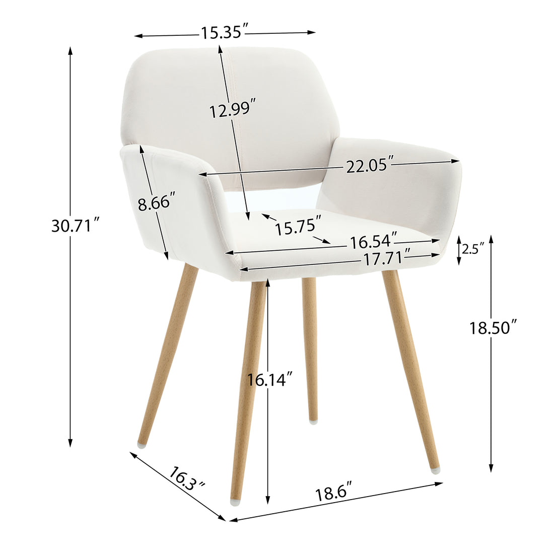 Hengming Frosted Velvet Dining Chair, Hollowed Out Strap Armrest, With Iron Feet, Suitable For Dining Room, Living Room, Bedroom, Balcony Beige Velvet