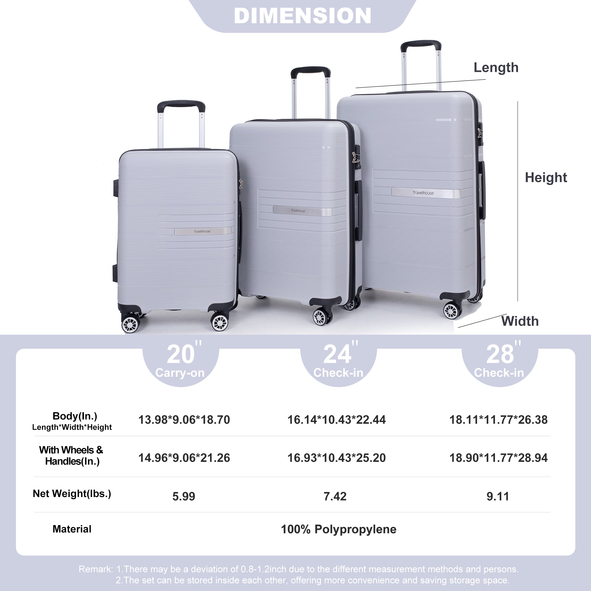 Hardshell Suitcase Double Spinner Wheels PP Luggage silver-polypropylene