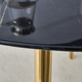 A Modern Minimalist Circular Dining Table With A Diameter Of 40 Inches, A 0.3 Inch Thick Black Imitation Marble Tabletop And Gold Plated Metal Legs, 40 '' * 40 '' * 30'' Dt 1164 Black Glass