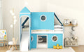 Twin Size Loft Bed With Slide Blue Tent And Tower Blue Twin Blue Solid Wood Mdf