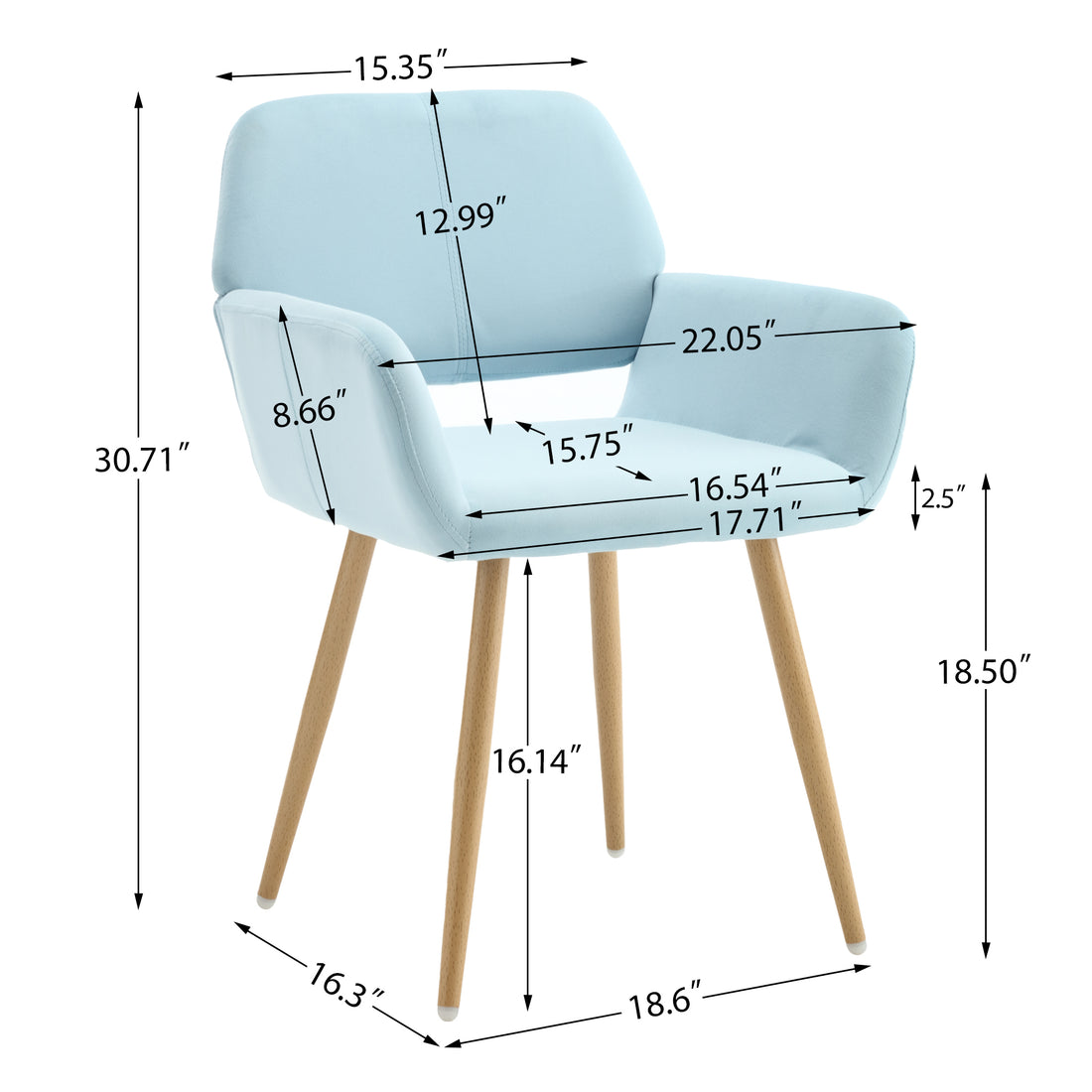 Hengming Frosted Velvet Dining Chair, Hollowed Out Strap Armrest, With Iron Feet, Suitable For Dining Room, Living Room, Bedroom, Balcony Blue Velvet