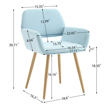 Hengming Frosted Velvet Dining Chair, Hollowed Out Strap Armrest, With Iron Feet, Suitable For Dining Room, Living Room, Bedroom, Balcony Blue Velvet