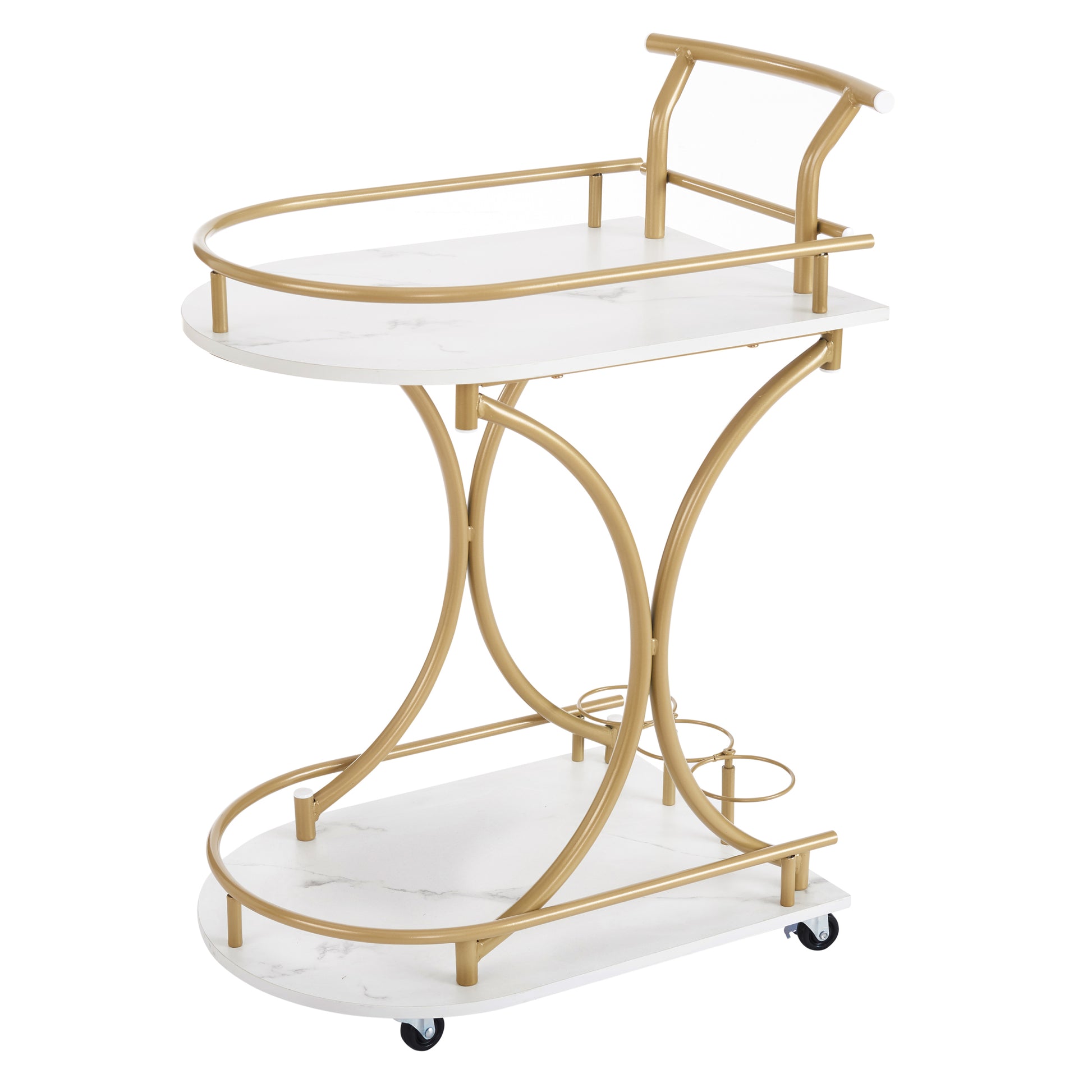 2 Tier Bar Cart, Mobile Bar Serving Cart,