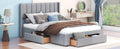 Queen Size Upholstered Platform Bed With One Large Drawer In The Footboard And Drawer On Each Side,Gray Box Spring Not Required Queen Gray Wood Bedroom Bed Frame Linen Upholstered