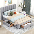 Full Size Upholstered Platform Bed With One Large Drawer In The Footboard And Drawer On Each Side,Gray Box Spring Not Required Full Gray Wood Bedroom Bed Frame Linen Upholstered